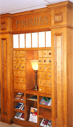 Door handle examples mounted to a custom cabinet