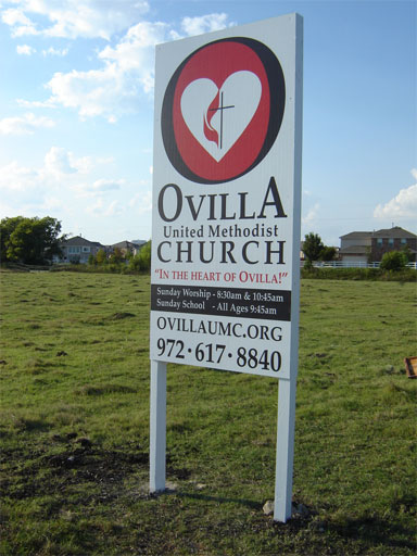 Vertical-format sign for the Ovilla United Methodist Church