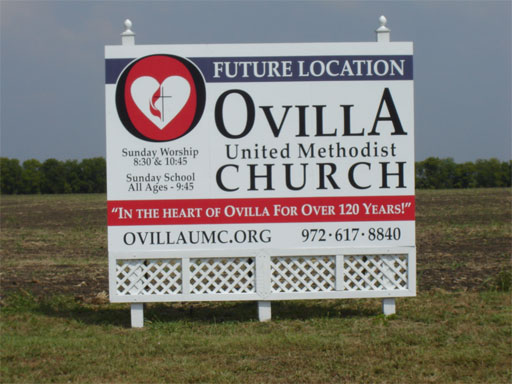 Large sign with lattice work for the Ovilla United Methodist Church